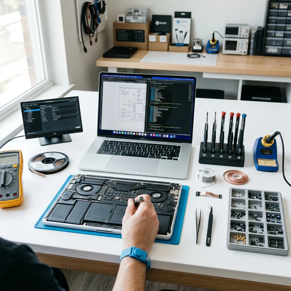 AD Infotech technician repairing a laptop
